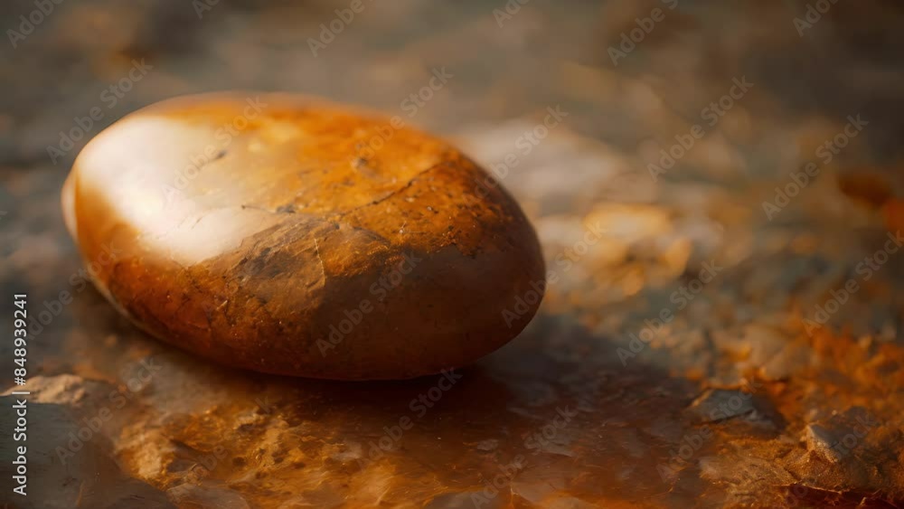 Poster a closeup of a single pebble showing its polished and flawless texture.