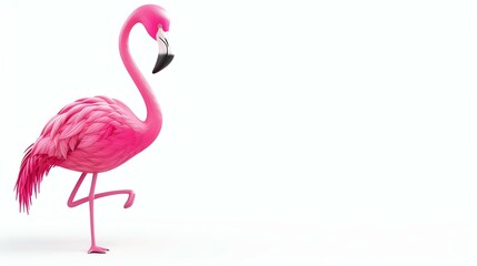 A beautiful pink flamingo stands on one leg in a graceful pose.
