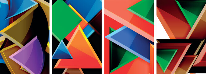 Glossy triangles geometric poster set for wallpaper, business card, cover, poster, banner, brochure, header, website