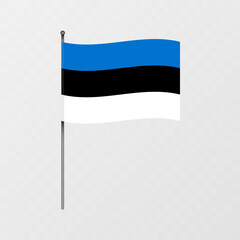 Estonia flag on flagpole. Vector illustration.