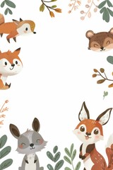 Obraz premium Adorable Woodland Creatures in Autumnal Forest Illustration