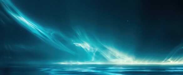 Bioluminescent waves crashing on a beach at night. AI.