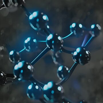 Complex Black Molecular Structure on Dark Background.