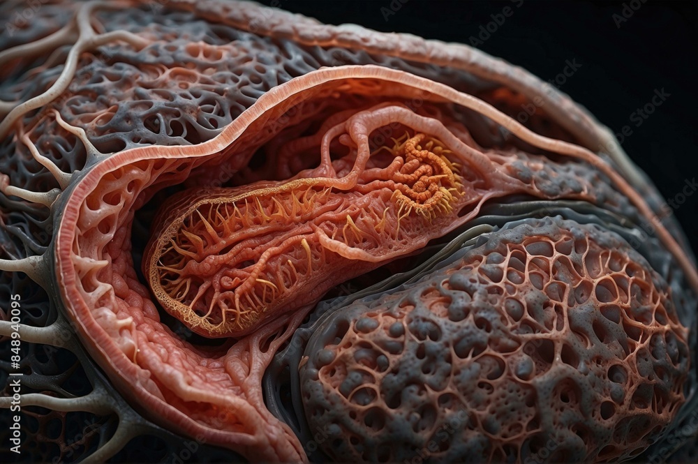 Fototapete a 3d rendering of a detailed organic structure resembling an internal organ. ai.