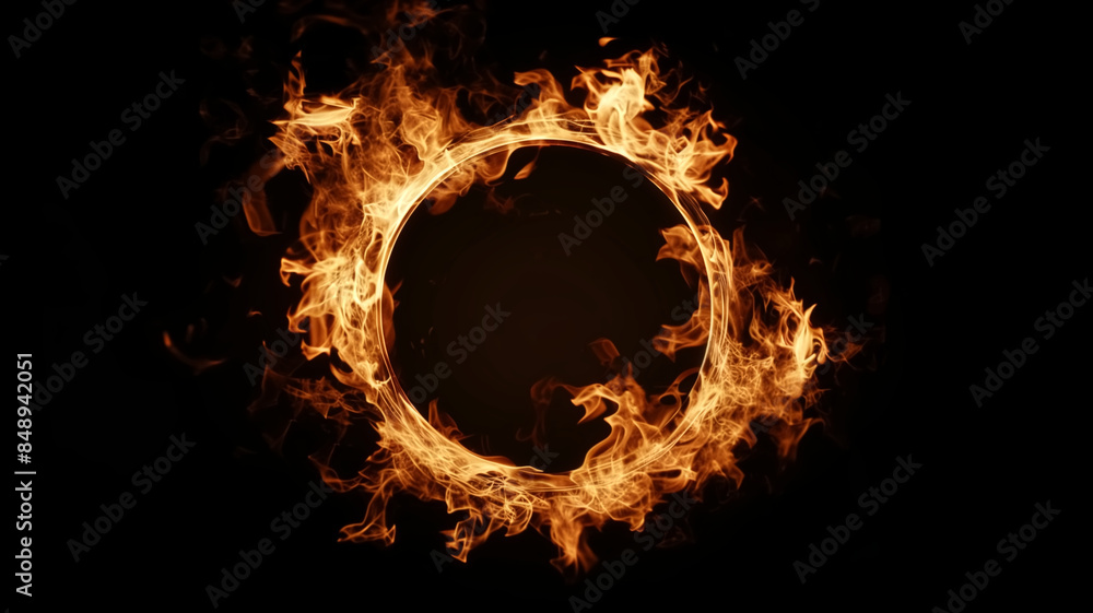 Poster fire flame circle round shape on dark background an image of a c