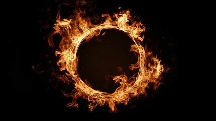 Fototapeta premium fire flame circle round shape on dark background An image of a c