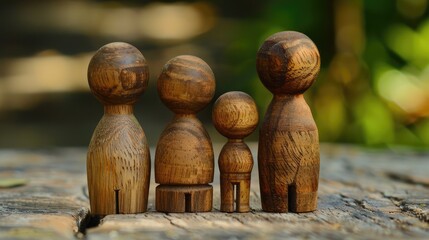 Wooden family figurines representing the idea of a close knit family