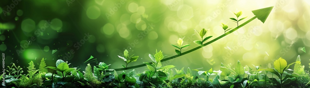 Poster against a backdrop emphasizing simplicity, a green arrow points upwards, symbolizing advancements in