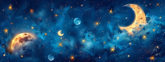 Pattern of celestial bodies like stars and moons.