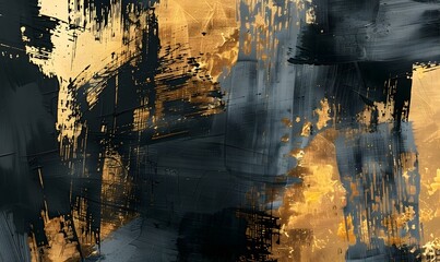 Obraz premium Abstract art painting with gold and black colors, Generative AI