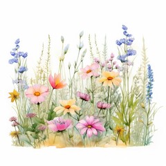 Obraz premium Watercolor painting a variety of colorful wildflowers in full bloom showcasing the beauty and diversity of nature