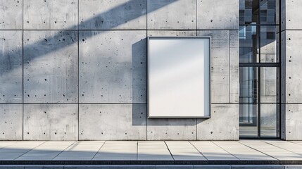 Blank white billboard on a modern concrete wall in urban setting, perfect for advertisement mockups and design presentation.