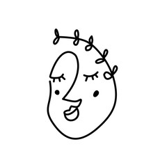 Drawing face image line flower leaves happy