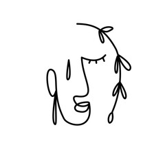 Drawing face image line flower leaves happy