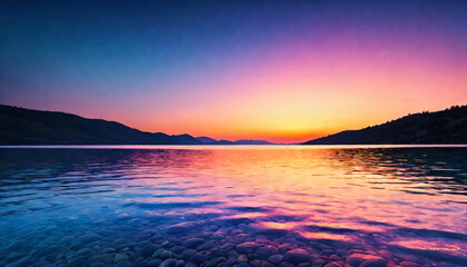 Fototapeta premium Experience the breathtaking beauty of a sunset horizon with our gradient landscape image. In this 16:9 aspect ratio composition, warm tones blend seamlessly into the cool hues of dusk, creating a mesm