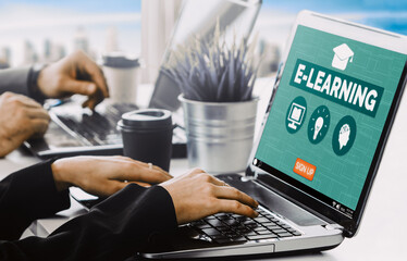 E-learning and Online Education for Student and University Concept. Graphic interface showing...