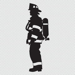 Simple flat firefighter tattoo icon, black vector illustration on transparent background