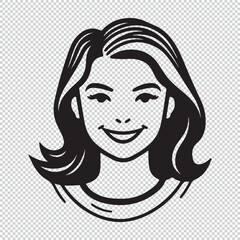 Simple flat female avatar logo, black vector illustration on transparent background