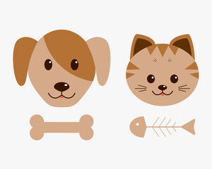 Cute Cat and Dog Flat Design Illustration. Dog and cat, pet care, logo vector