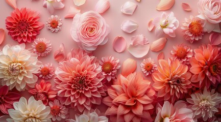 Colorful Flower Arrangement on Pink Background