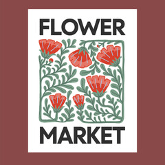 Colorful doodle floral market design poster