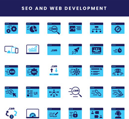 30 SEO icon flat style with blue color