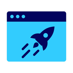 website launch in SEO icon flat style with blue color