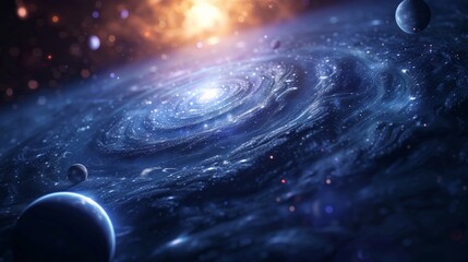 Fototapeta premium Wallpaper with planets orbiting a central star, their positions changing dynamically.