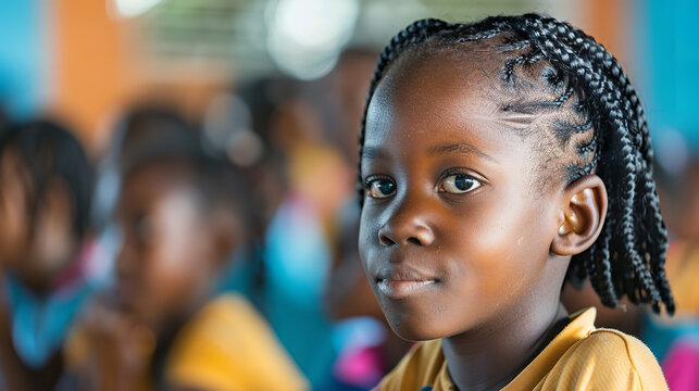 copy space, close up of some primary school students in a primary school classroom in africa