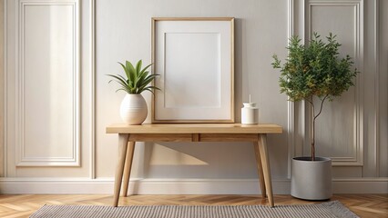 Simple Interior with Wooden Table and Plant Decor