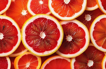 Citrus background, sliced fresh grapefruits