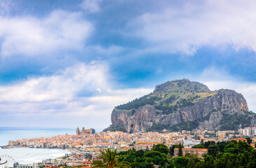 Panoramic view of Cefalù, province of Palermo, Sicily, Italy