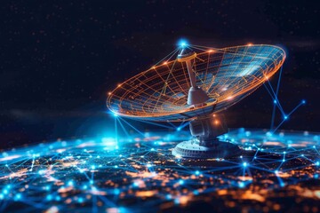 Realistic satellite dish merging with a digital communication network overlay