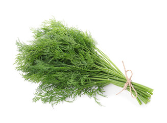 Bunch of fresh green dill isolated on white, top view