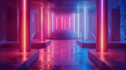 Futuristic Art Gallery with Holographic Displays and Neon Lit Sculptures in Cyber Background