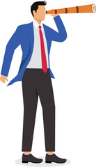 Product discovery, discover new idea or business insight, searching for innovation, creativity or smart solution, finding success concept, businessman look through telescope to find lightbulb idea