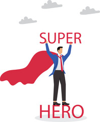 Best success candidate, search for talent, outstanding staff or discover high performance employee, leadership, hiring or recruitment concept, confidence businessman superhero with spotlight shining