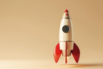 3d, rocket, beige background cute