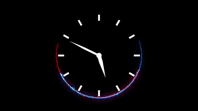 Neon sign clock icon animation with on a black background.