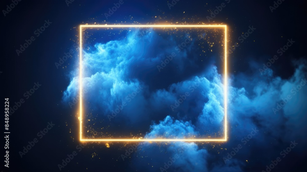 Poster abstract picture of digital color light in rectangle shape frame set against in dark blue tone backg