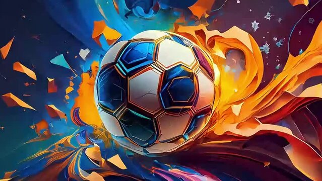 Video of a soccer ball is surrounded by a colorful explosion of paper and other debris