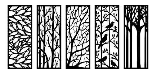 Laser cut leafs panel. room divider screens, paper craft, card background.