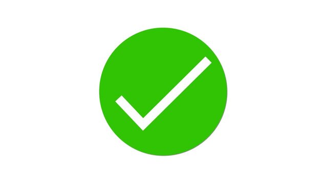 White check mark in green circle icon animation with white background.