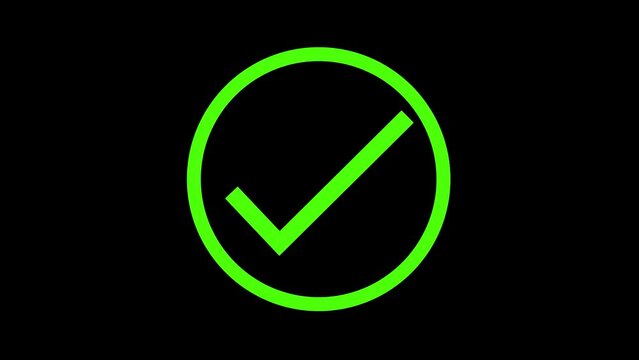 simple line green check mark icon animations on a black background. Success, correct or selection icon animation.