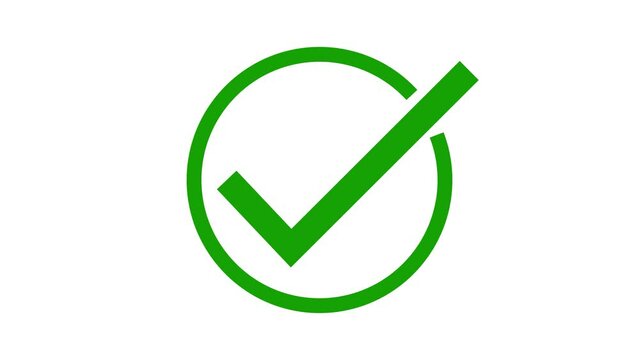 simple line green check mark icon animations on a white background. Success, correct or selection icon animation.