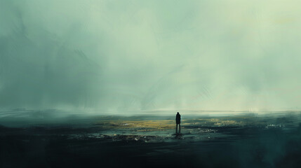 single person in boundless tranquil scene