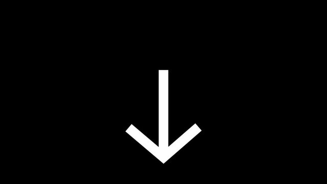 Download arrow animation. Bouncing up and down white arrow. Black background. White download symbol.