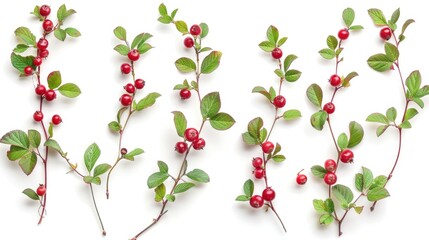 Isolated Cowberry lingonberry branches on a white background Vaccinium vitis idaea