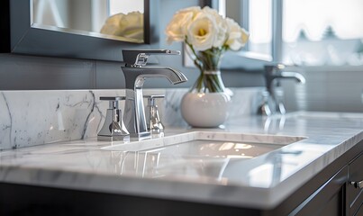 Modern Bathroom Sink With Marble Counter Top, Generative AI