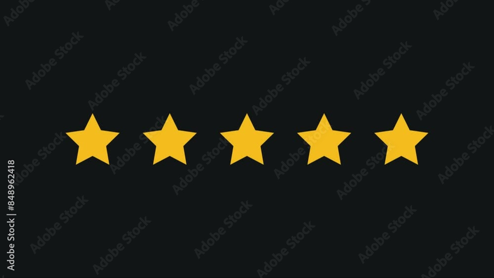 Wall mural five stars rating animation video. 5 star review motion graphic isolated on balck background.